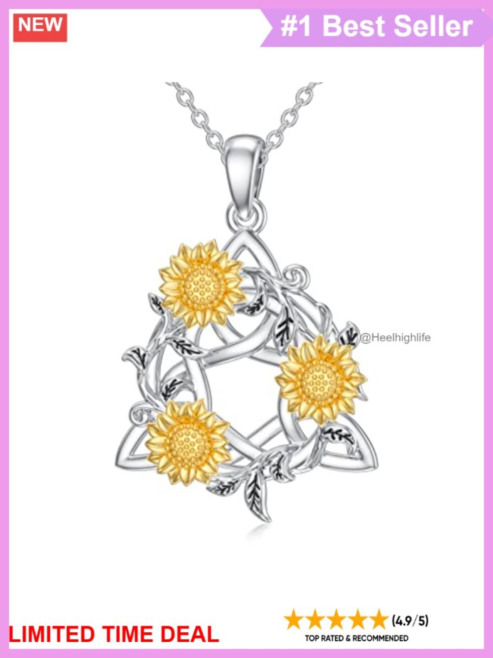 925 Sterling Silver Celtic Knot Necklace 18K White Gold Plated 18" Chain